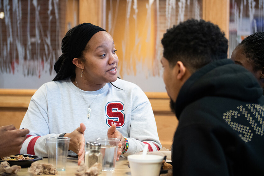 Students talking over lunch